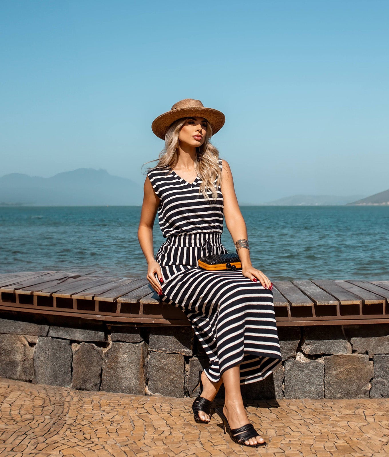 Vestido Malha Listrado Marina