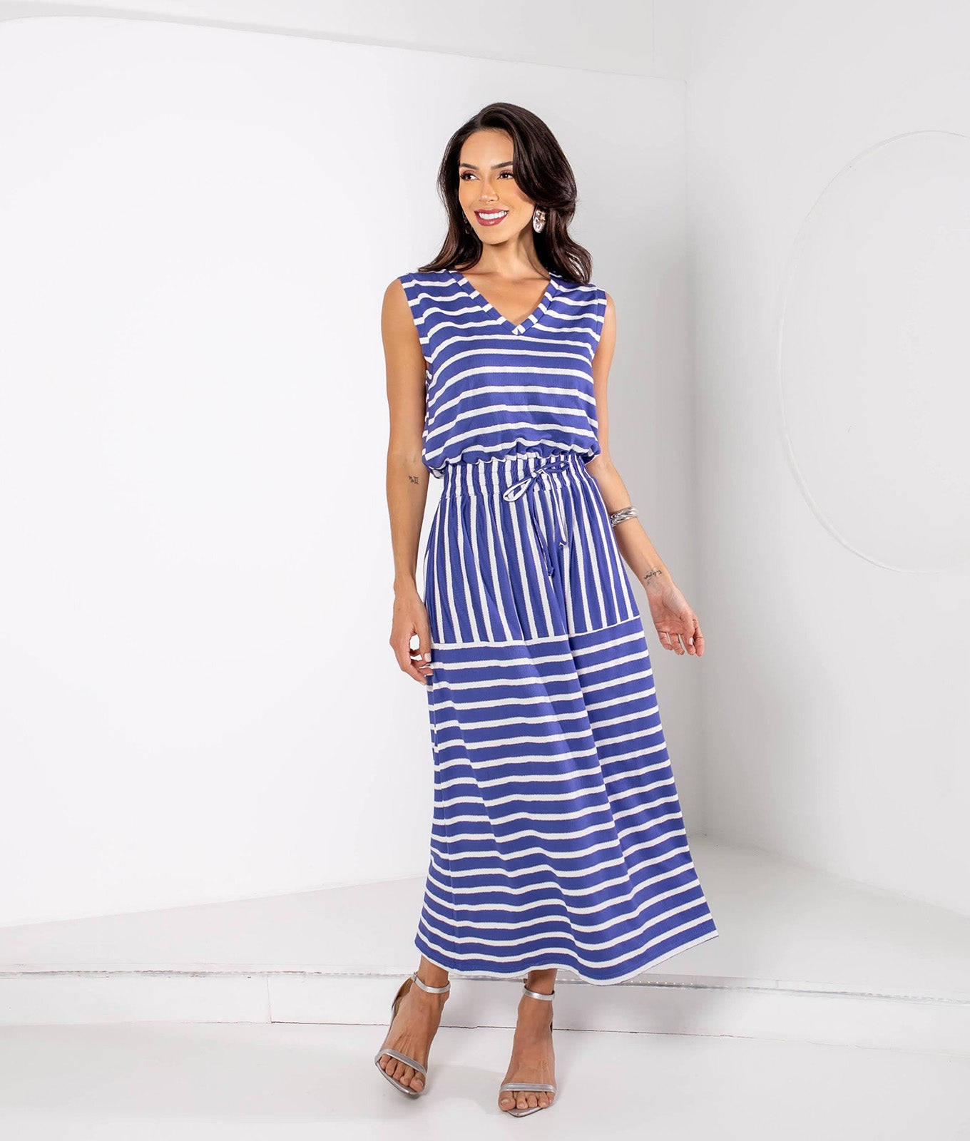 Vestido Malha Listrado Marina