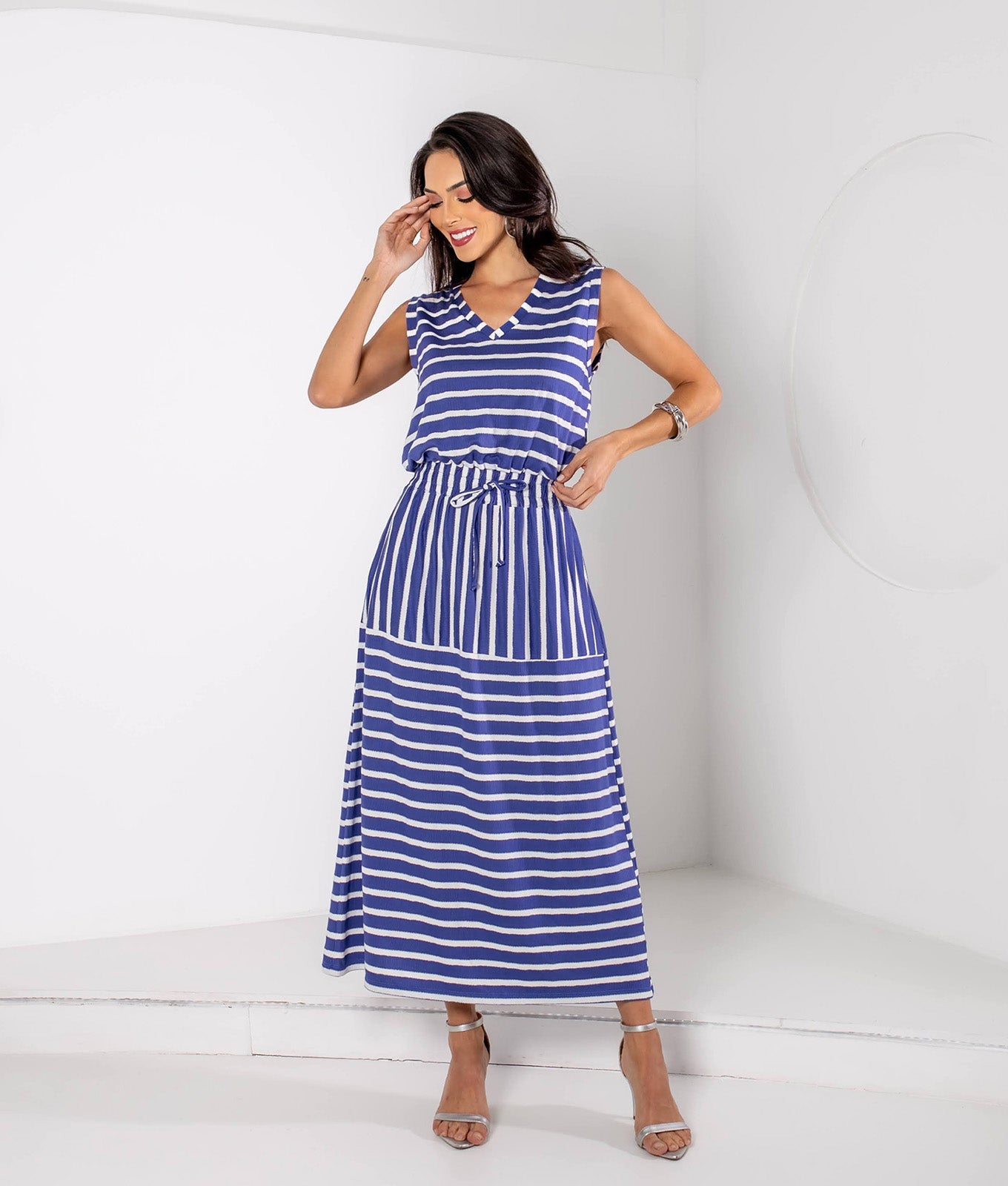 Vestido Malha Listrado Marina