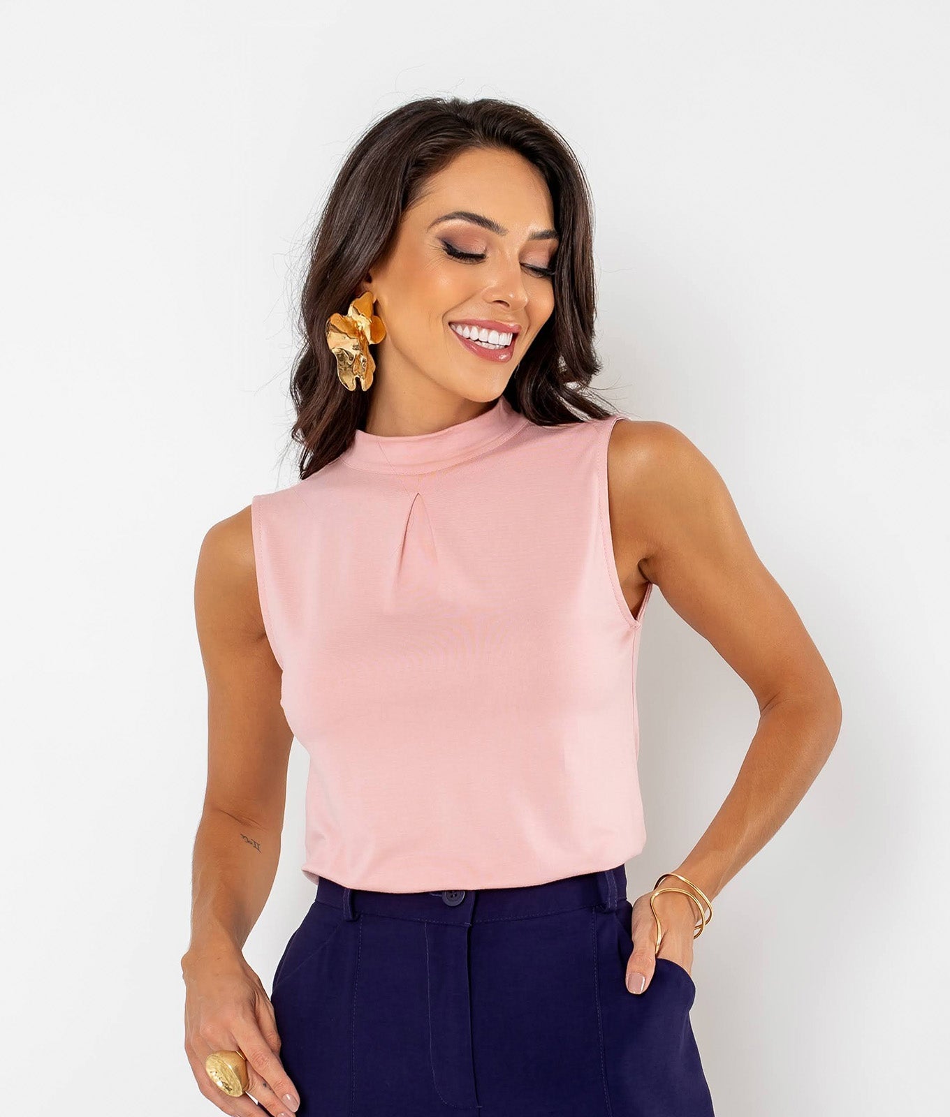 Blusa Viscolycra Regata Gola Alta Anita