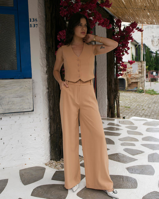 Conjunto Pantalona e Colete Curto Alfaiataria Estela