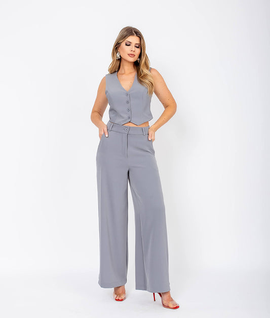 Conjunto Pantalona e Colete Curto Alfaiataria Estela