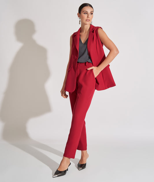 Conjunto Alfaiataria Calça Reta e Maxi Colete Pamela