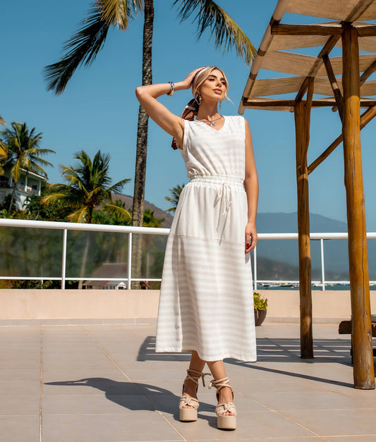 Vestido Listrado Forrado Priscila