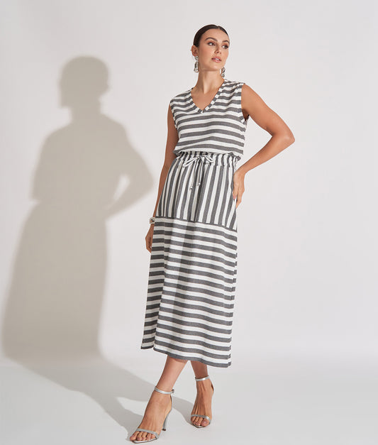 Vestido Listrado Forrado Priscila