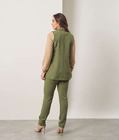 Conjunto Alfaiataria Calça Reta e Maxi Colete Pamela